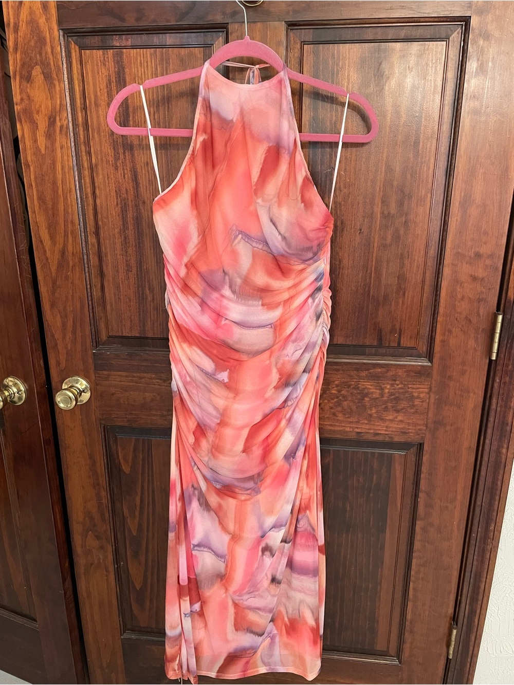 Zara Pink Coral Watercolor Halter Maxi Dress